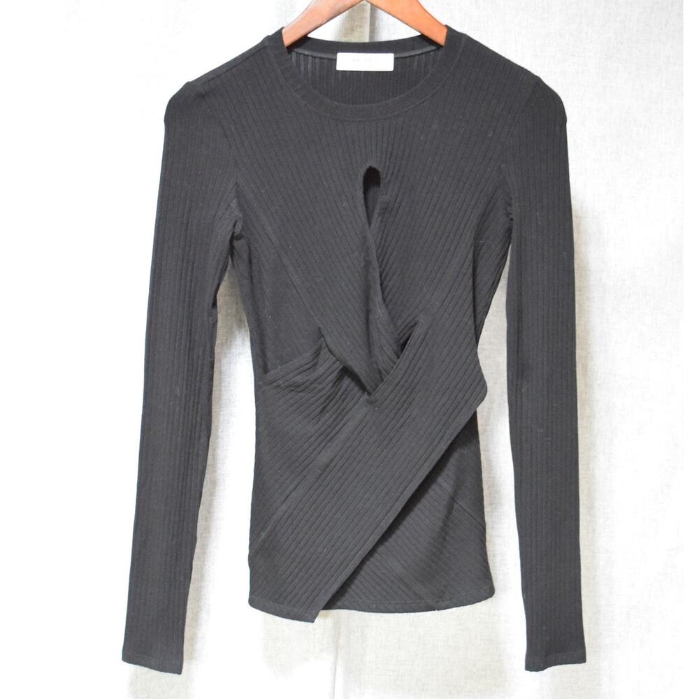 Bailey 44 Black Ribbed Cutout Long Sleeve Top – Size Small